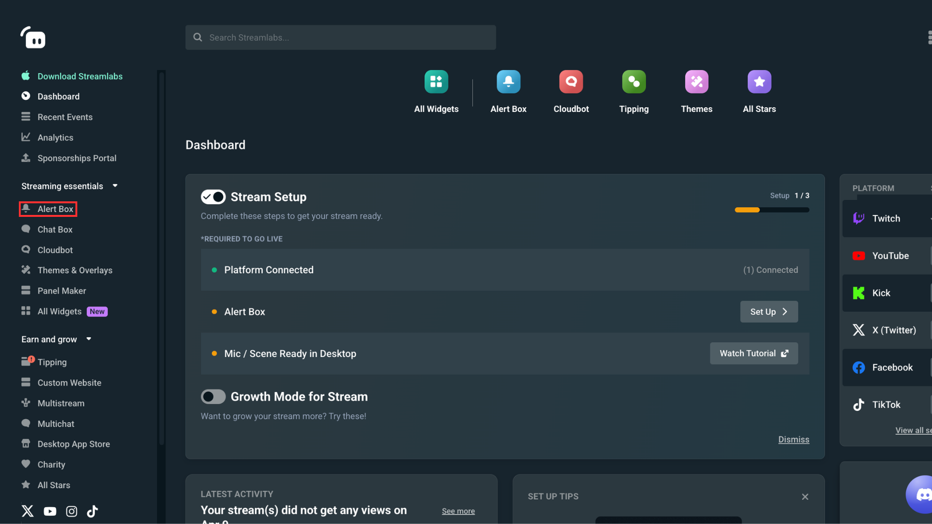 Alert box in Dashboard